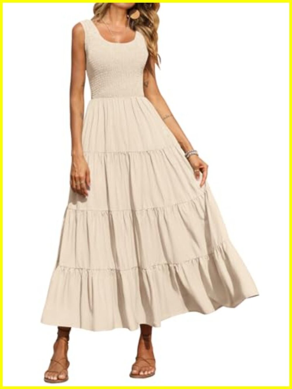 Smocked Tank Maxi Sundress with Pockets - Flowy Tiered Casual Long Dress
